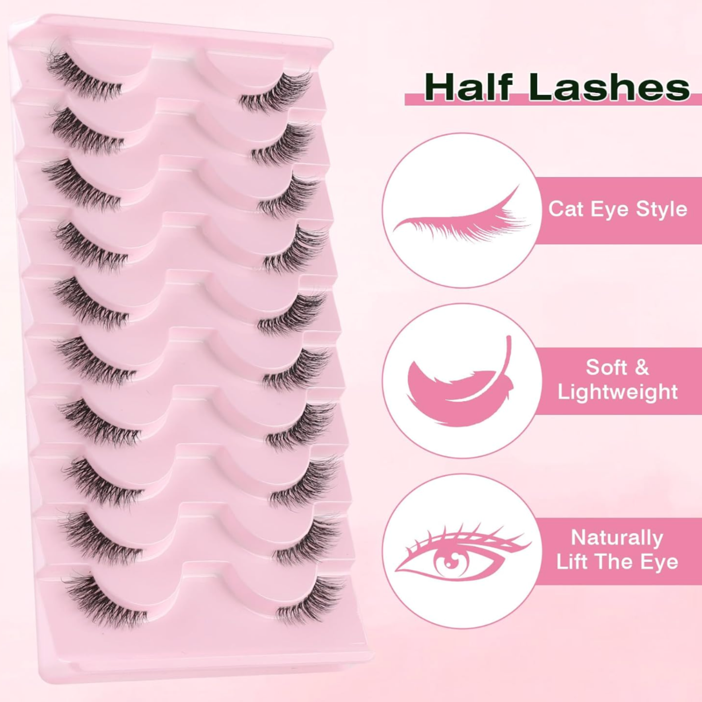 Half Eyelashes – 10 Pairs Set | Natural, Lightweight, Everyday Wear